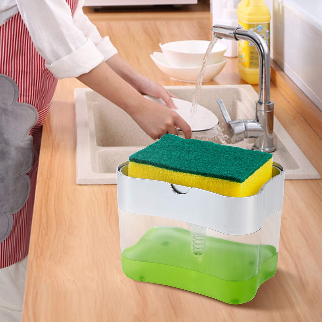 Dispensador de jabon liquido de lavaplatos con esponja de cocina