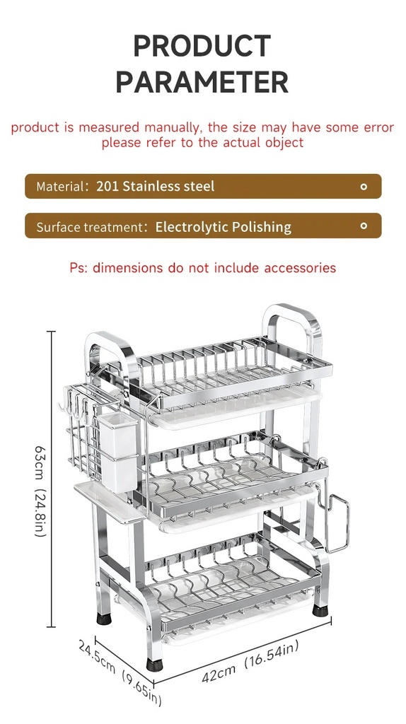 ESCURRIDOR 3 NIVELES DE ACERO INOX.