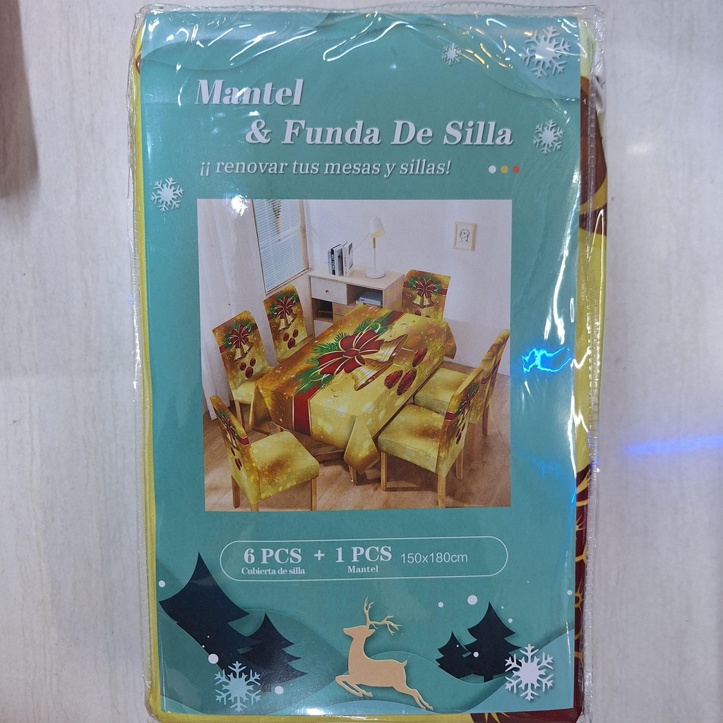 MANTEL NAVIDEÑO CON 6 FUNDAS DE SILLA |57596|