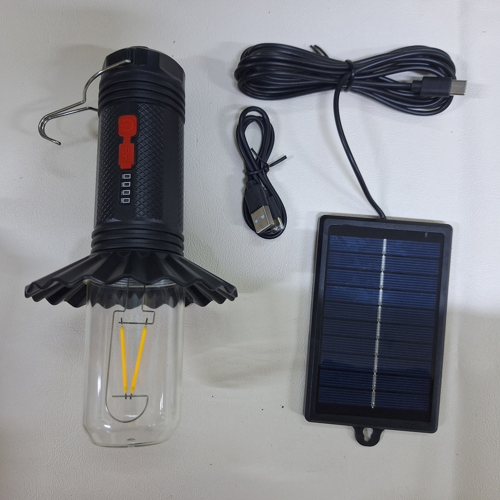 LINTERNA SOLAR PARA CAMPING Y PANEL PARA CARGAR CELULAR |JB-968W|