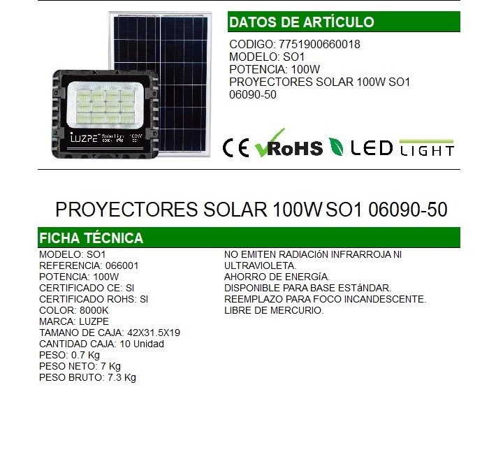 REFLECTOR 100W CON PANEL SOLAR  |21632MS| 