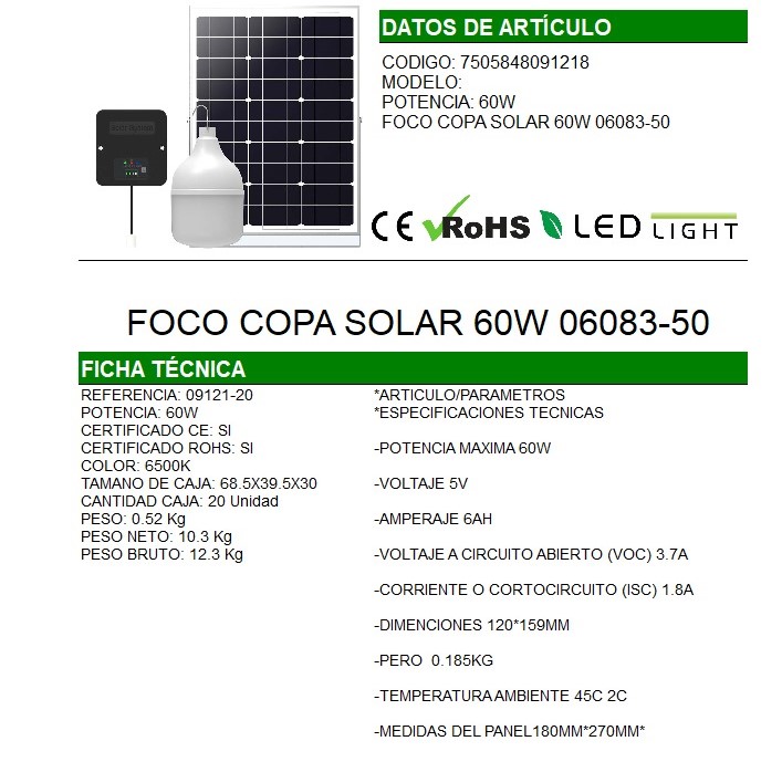 FOCO COPA SOLAR 60W |06083-50|