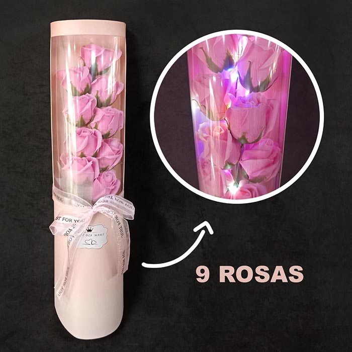 9 ROSAS DE JABON CON LUCES