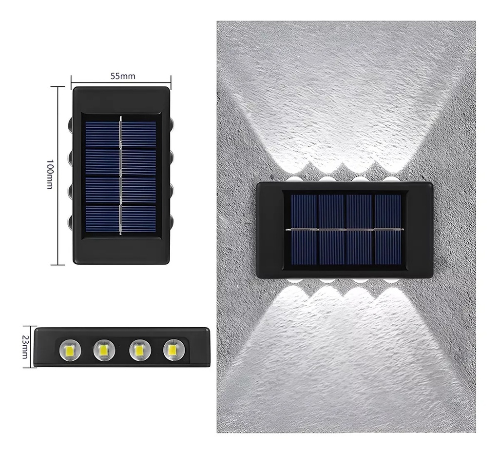 LUZ SOLAR DE PARED 8 LEDs – Pack x2 Unid.